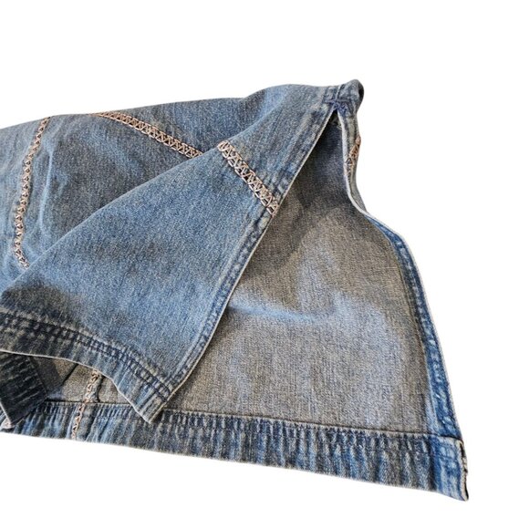 Y2K Womens Blue Jean Midi Skirt Denim Size 6 Thick Stitch Side Slit Boho Western - Picture 6 of 9